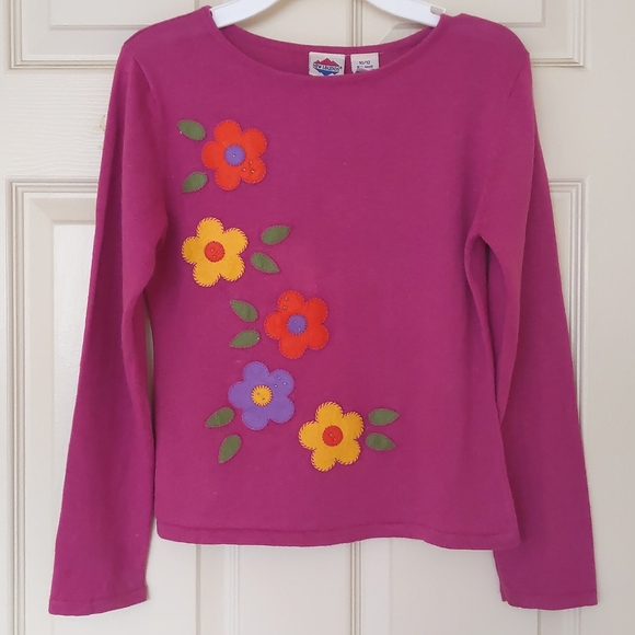 Girl's Knit sweater with embroidered flowers. - Picture 1 of 4